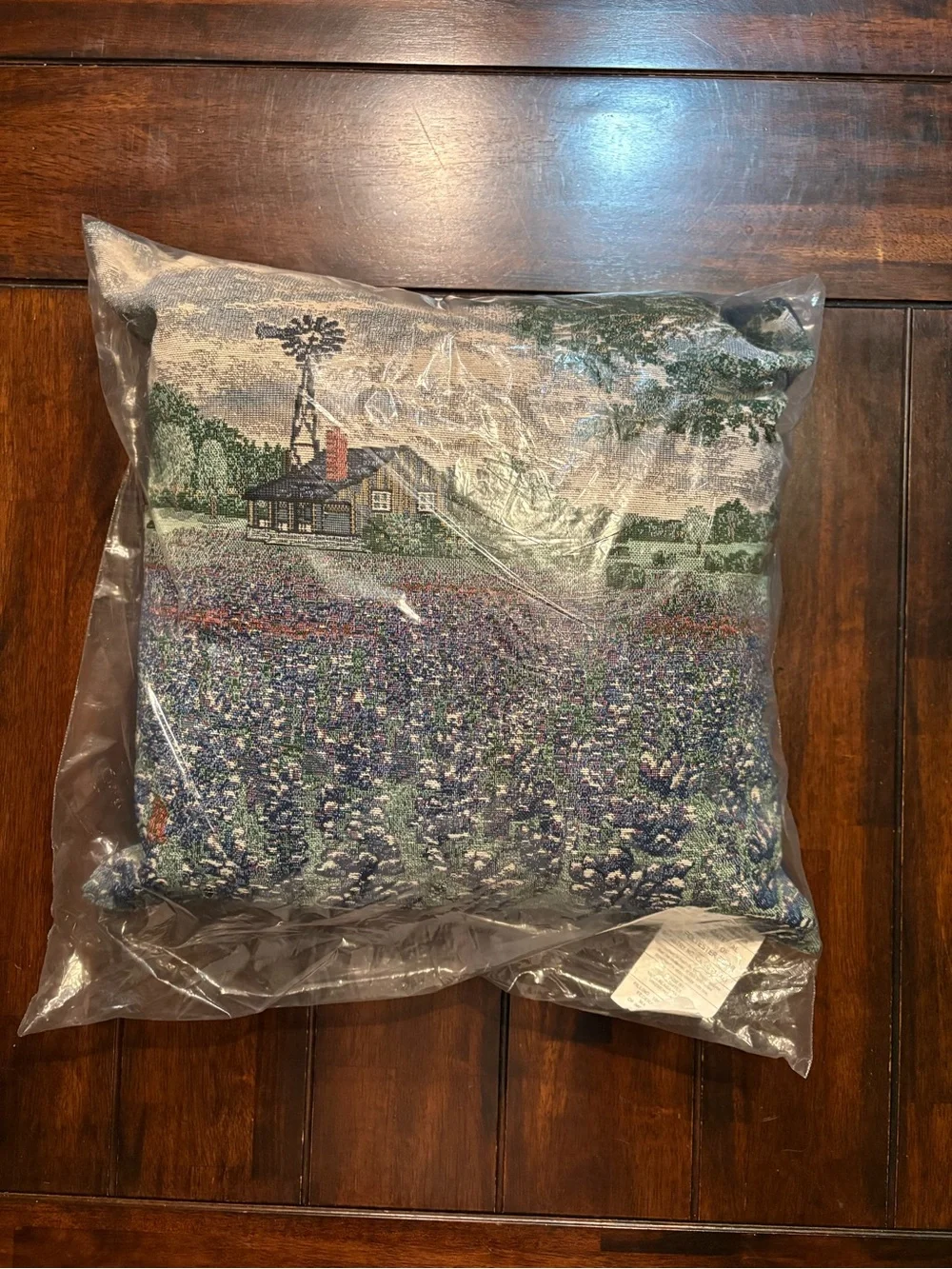 Tapestry Farmhouse Scenic Throw Pillow - Texas Bluebonnets 16x16